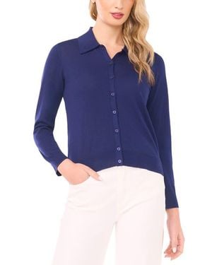 Halogen® Collared Cotton Blend Cardigan - Blue