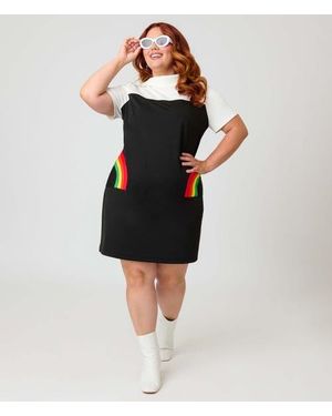 Smak Parlour Plus Size Mock Neck Patch Pocket Shift Dress - Black