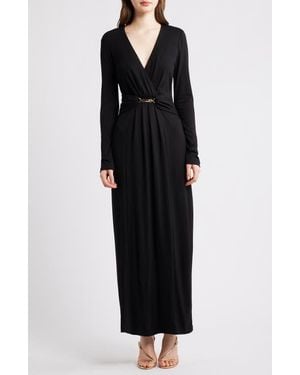 Halogen® Wrap Front Long Sleeve Maxi Dress - Black