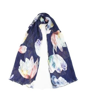 Komarov Floral Border Chiffon Shawl - Blue