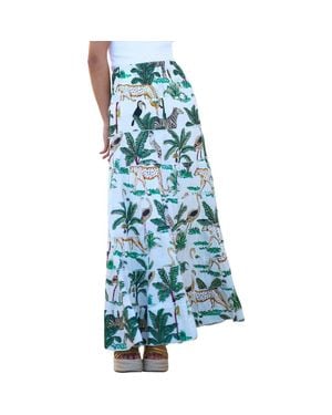 Yumi' Animal Print Cotton Tiered Maxi Skirt - Blue