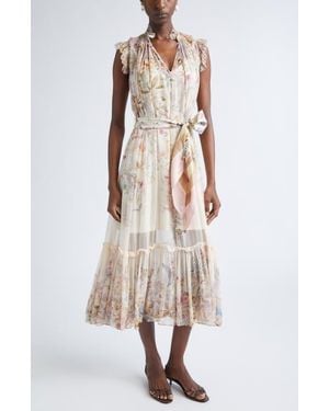 Zimmermann Rebellion Flutter Floral Chiffon Midi Dress - White