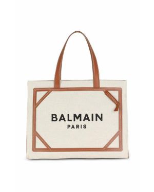 Balmain B-Army 42 Canvas Tote Bag With Leather Details - Natural