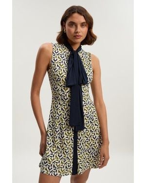 Karen Millen Petite Crepe Tie Neck Mini Dress - Multicolor
