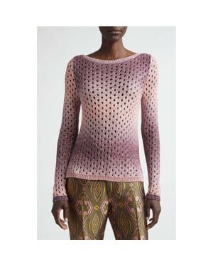 Etro Sequin Embellished Open Stitch Ombré Sweater - Red