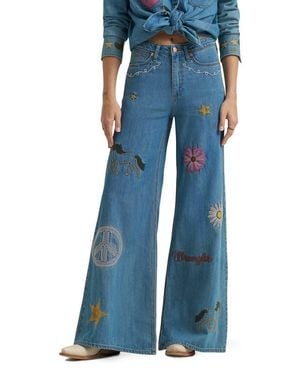 Wrangler X Lainey Wilson Embroidered Cheeky Wide Leg Jeans - Blue