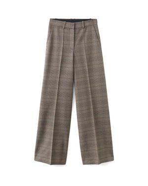 Mango Check High Rise Straight Leg Pants - Gray