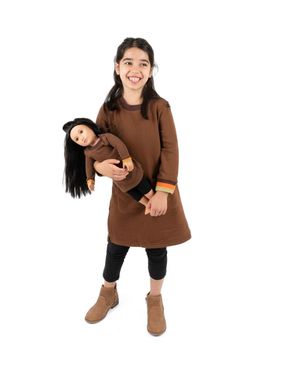 Leveret Girls Sweatshirt Dress With Matching Doll Dress - Brown
