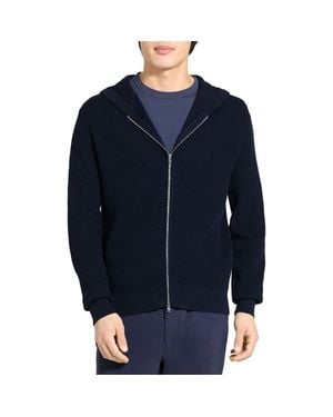 Theory Myhlo Perforated Waffle Cotton Zip Hoodie - Blue