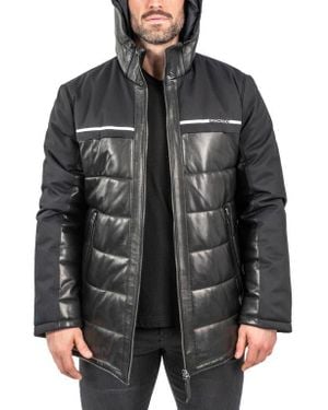 Maceoo Mixed Media Leather Quilted Bomber Jacket - Black