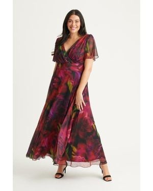 Scarlett & Jo Isabelle Rose Angel Sleeve Maxi Dress - Red