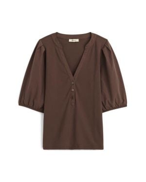 Madewell Puff-Sleeve Henley Knit Top - Brown