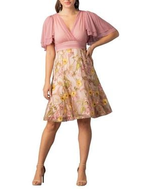 Kiyonna Lillian Embroidered Mesh Midi Cocktail Dress - Natural