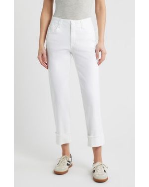 Wit & Wisdom Frayed Cuffed High Waist Boyfriend Jeans - White