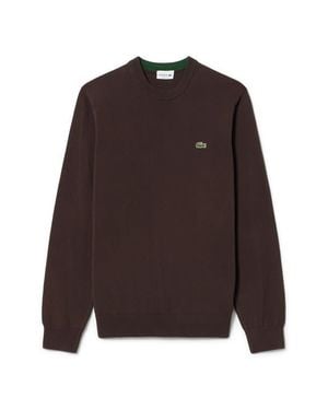 Lacoste Solid Cotton Jersey Crewneck Sweater - Brown