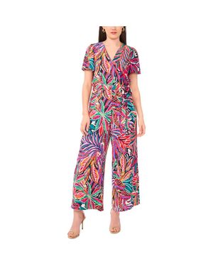 Vince Camuto Floral Short Sleeve Wide Leg Jumpsuit - Red