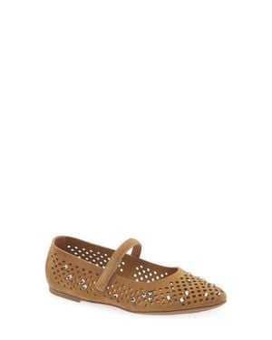 Pedro Garcia Anica Crystal Perforated Mary Jane Flat - Brown