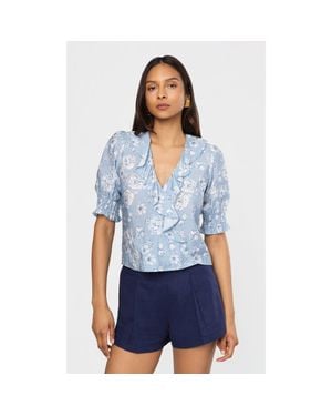 Generation Love Lulu Floral Voile Cascade Blouse - Blue
