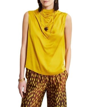Ottod'Ame Draped Satin Sleeveless Top - Yellow