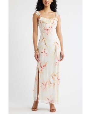 Open Edit Ruffle Chiffon Maxi Dress - Natural