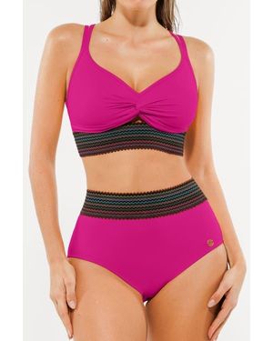 Popilush Boho Trim High Waist Tummy Control Bikini Set - Purple