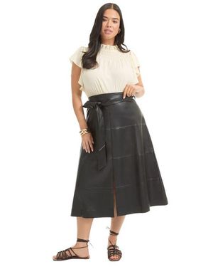 June + Vie Paneled Faux Leather Midi Skirt - Black