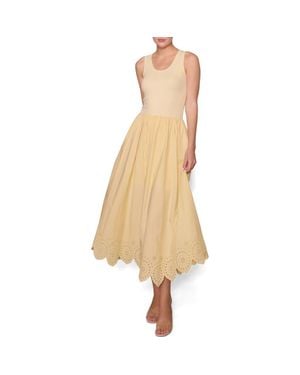 MELLODAY Eyelet Scallop Sleeveless Mixed Media Maxi Dress - Natural