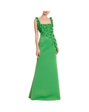 Badgley Mischka Floral Appliqué Scuba Knit Trumpet Gown - Green