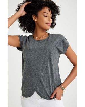 Accouchée Handy Crossover Short Sleeve Cotton Maternity/Nursing Top - Gray