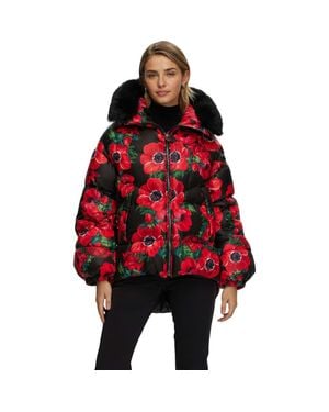 Gorski Apres-Ski High-Low Jacket With Detachable Lamb Hood Trim - Red