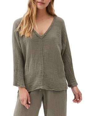Michael Stars Gio Flare Sleeve Cotton Gauze Top - Green