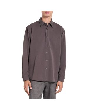 Theory Weekend Solid Cotton Blend Button-Up Shirt - Brown