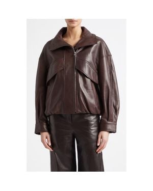 Nour Hammour Roland Sculpted Leather Bomber Jacket - Brown