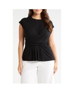 Nordstrom Cap Sleeve Drape Front Top - Black