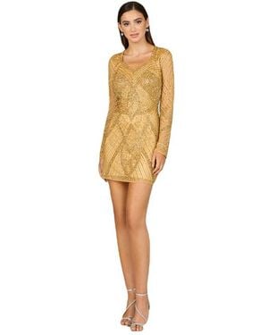 LARA New York Long Sleeve Beaded Cocktail Dress - Metallic