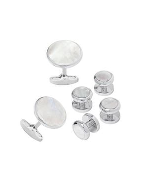 Link Up Classic Round Brass And Gemstone Cufflinks And Tuxedo Studs - White