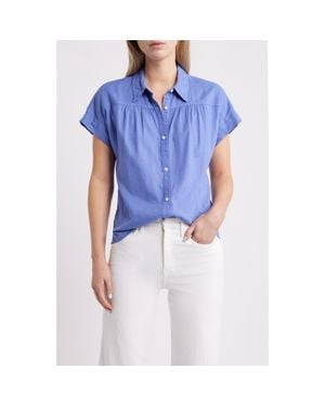 Caslon Short Sleeve Linen Blend Button-Up Shirt - Blue