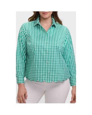 Foxcroft Scarlett Gingham Scallop Hem Button-Up Shirt - Green