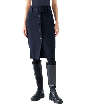 Akris Punto Belted High Waist Virgin Wool Blend Flannel Pencil Skirt - Blue