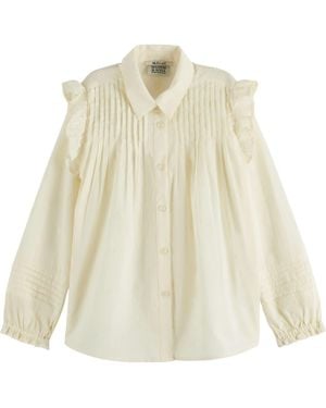 Scotch & Soda Kids' Ruffle Accent Cotton Button-Up Shirt - Natural