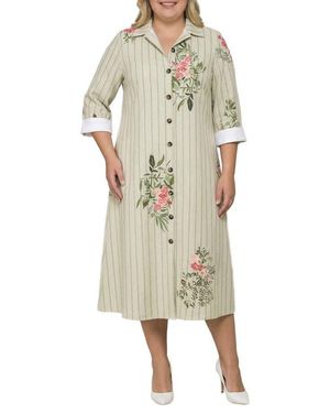 Standards & Practices Stripe & Floral Midi Shirtdress - Natural