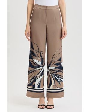 Ming Wang Crepe De Chine Wide Leg Floral Abstract Pants - Multicolor