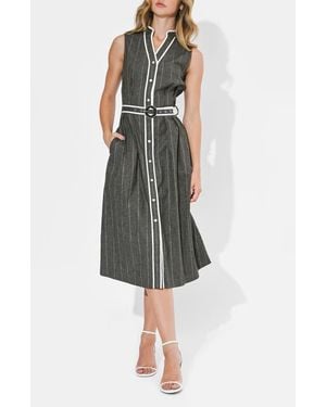 Adelyn Rae Reya Stripe Sleeveless Midi Shirtdress - Green
