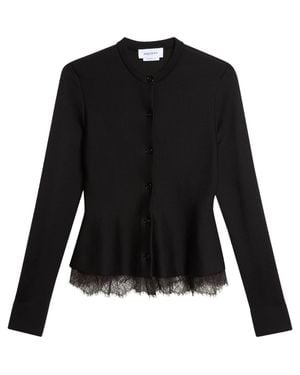 McQueen Lace Trim Peplum Cardigan - Black