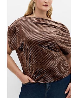 City Chic Shimmy One-Shoulder Top - Brown