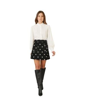 Yumi' Corduroy Daisy Mini Skirt - Black