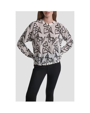 DKNY Lightweight Graffiti Heart Print Sweater - Black