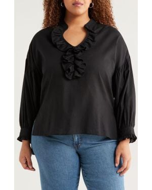 Harshman Cordelia Ruffle Cotton & Linen Top - Black
