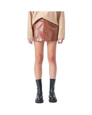 Grey Lab Glossy Faux Leather Skort - Brown