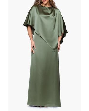 Xscape Evenings Overlay Detail Satin Gown - Green